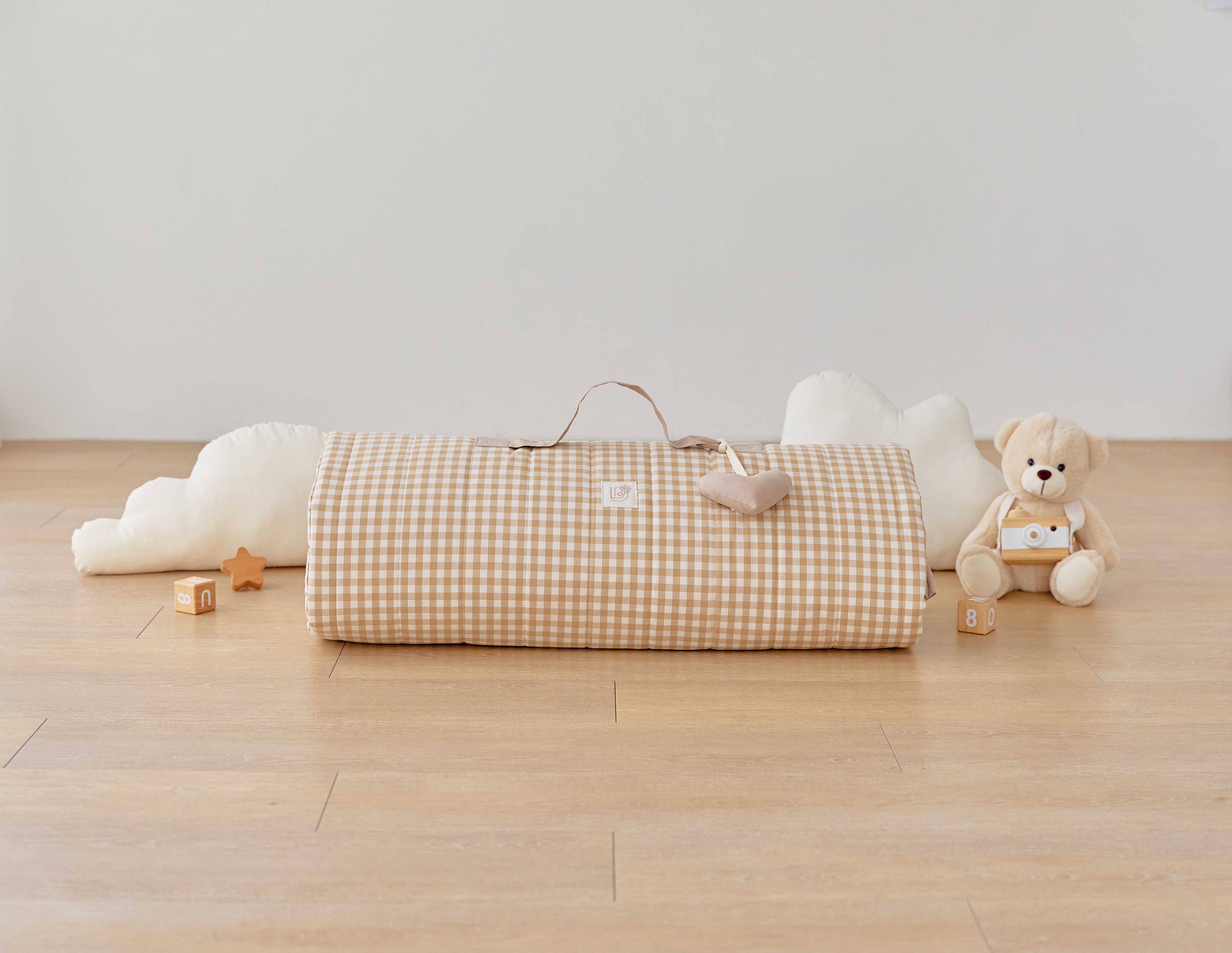 Reversible Brown Gingham Portable Nap Mat Blanket  | LOA DAISY