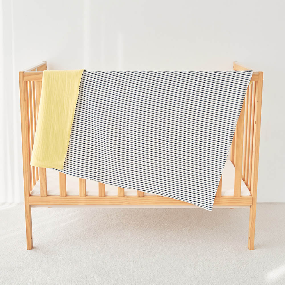 Reversible Knit & Gauze Green Stripe Stroller Blanket (30"x40") | LOA DAISY