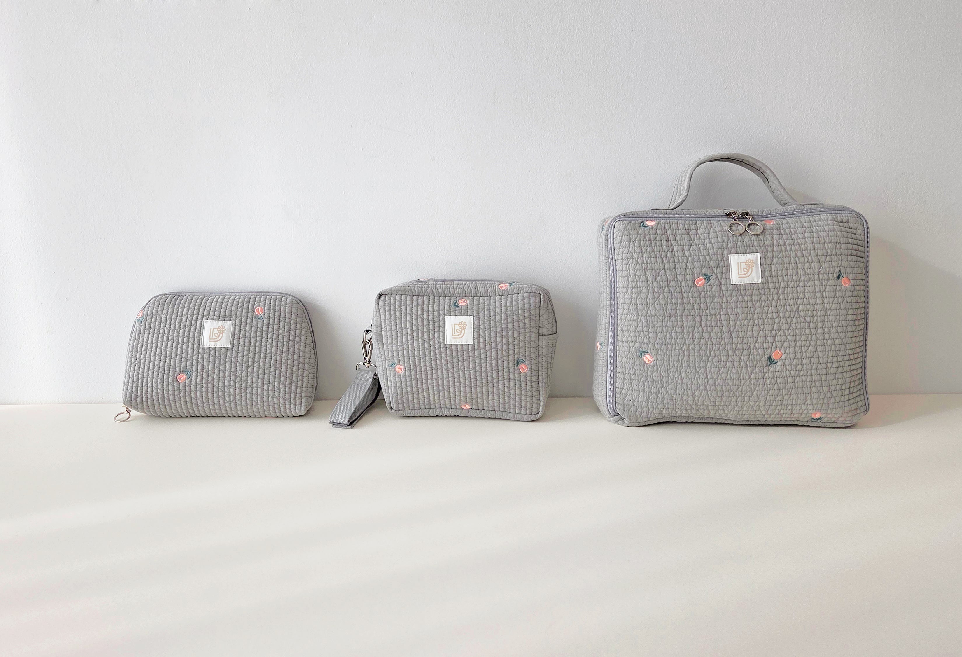 Quilted Embroidered Mom's Essential Pouch  | Multiple Sizes