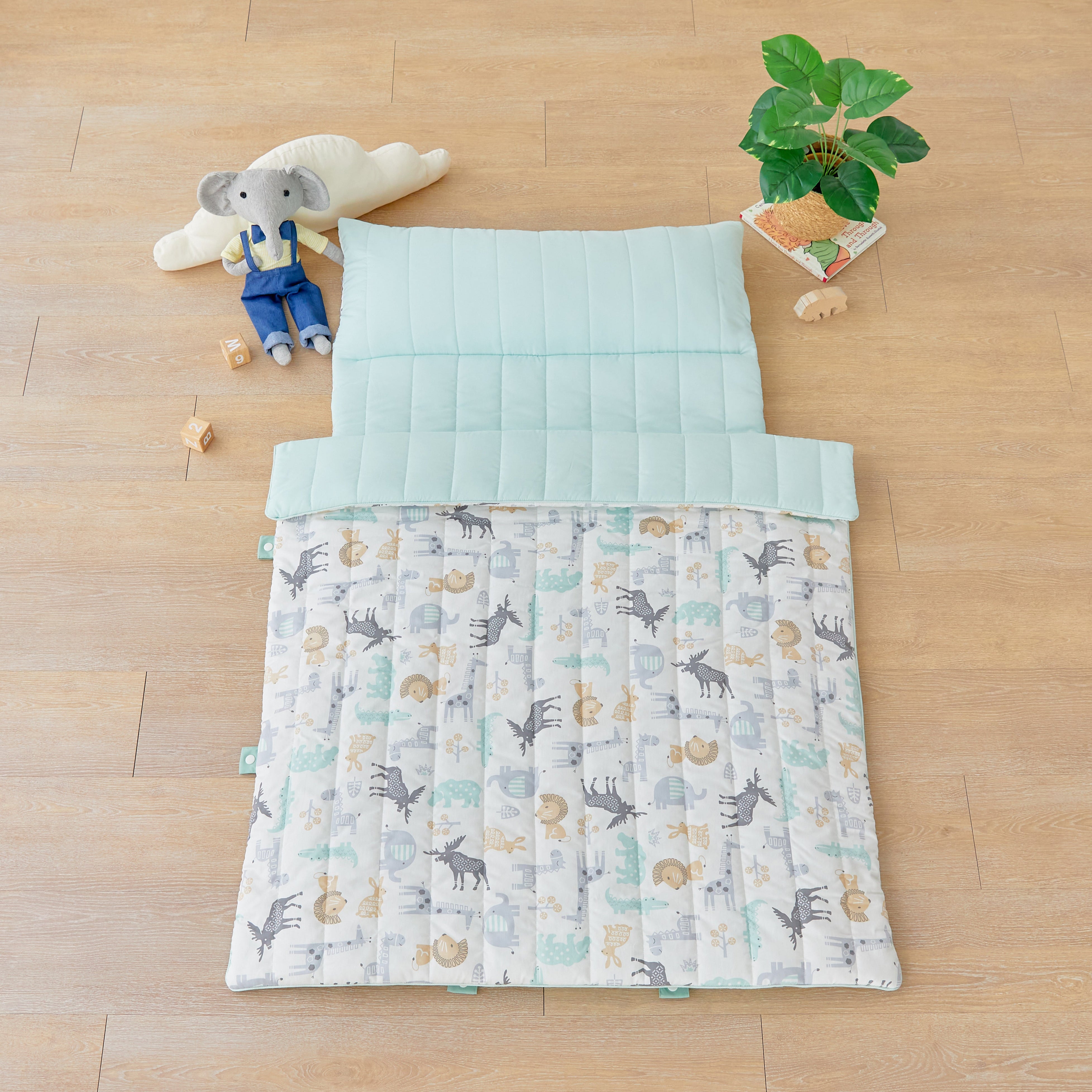 Children animal print zoo pattern toddler blanket portable nap mat mint blue