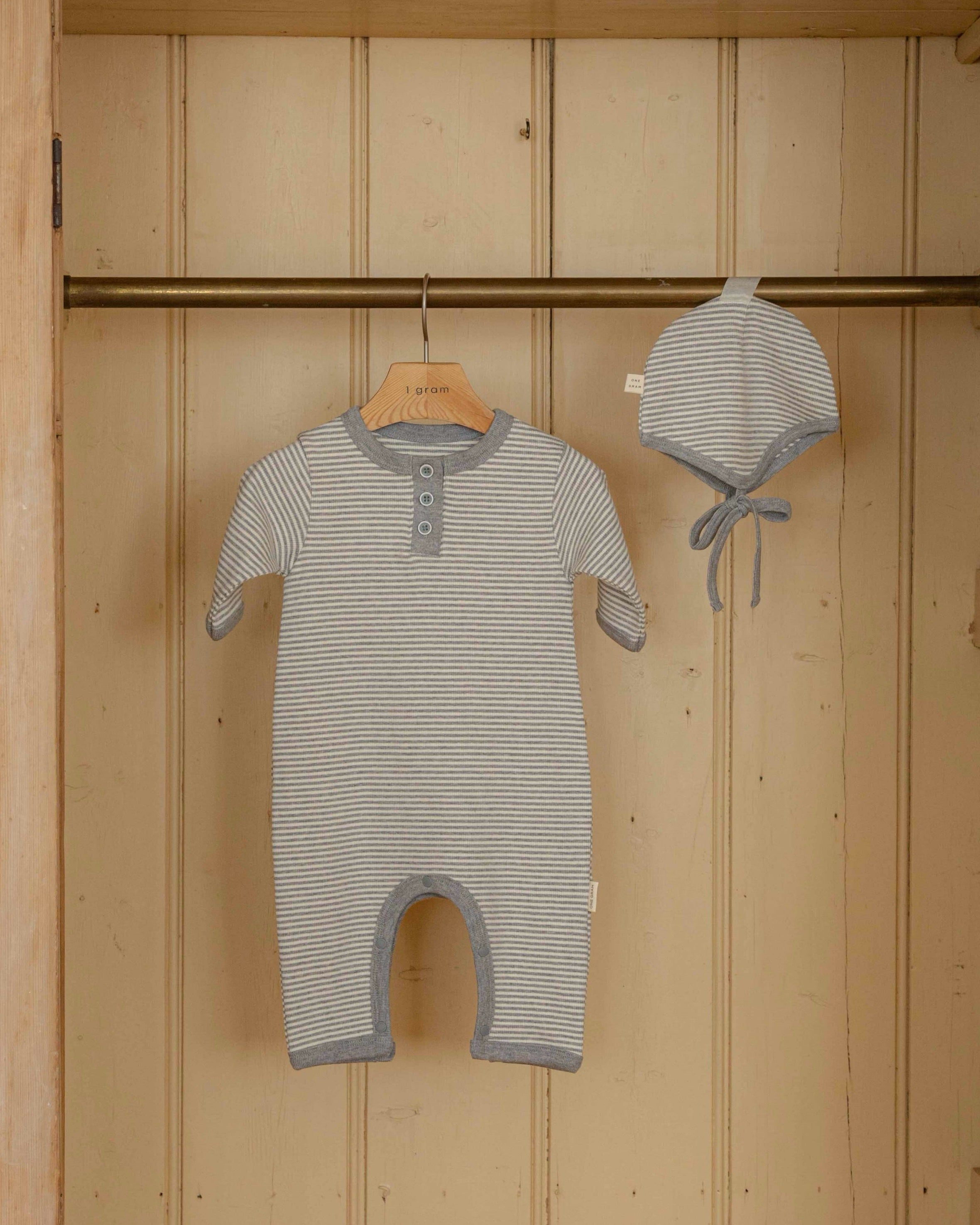 Baby Shower Gift Gray White Striped Onesie Romper