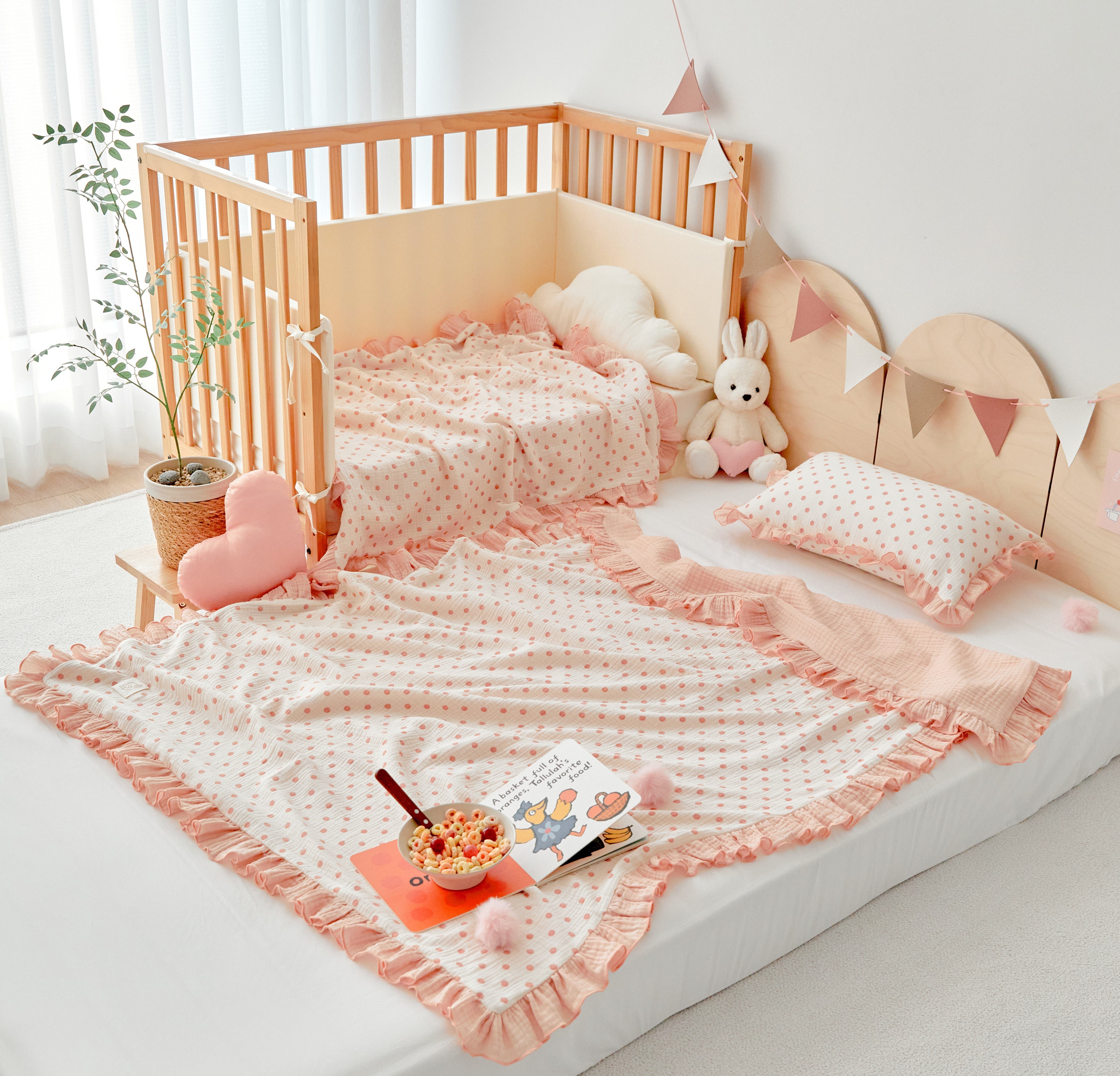 Baby Toddler Dotted Pink Ruffle Gauze Blankets New Born Girl Gift Blanket