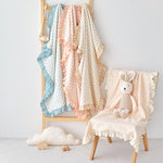 Loa Daisy Dotted ruffle baby toddler gauze blankets pink blue beige