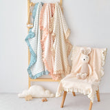 Loa Daisy Dotted ruffle baby toddler gauze blankets pink blue beige