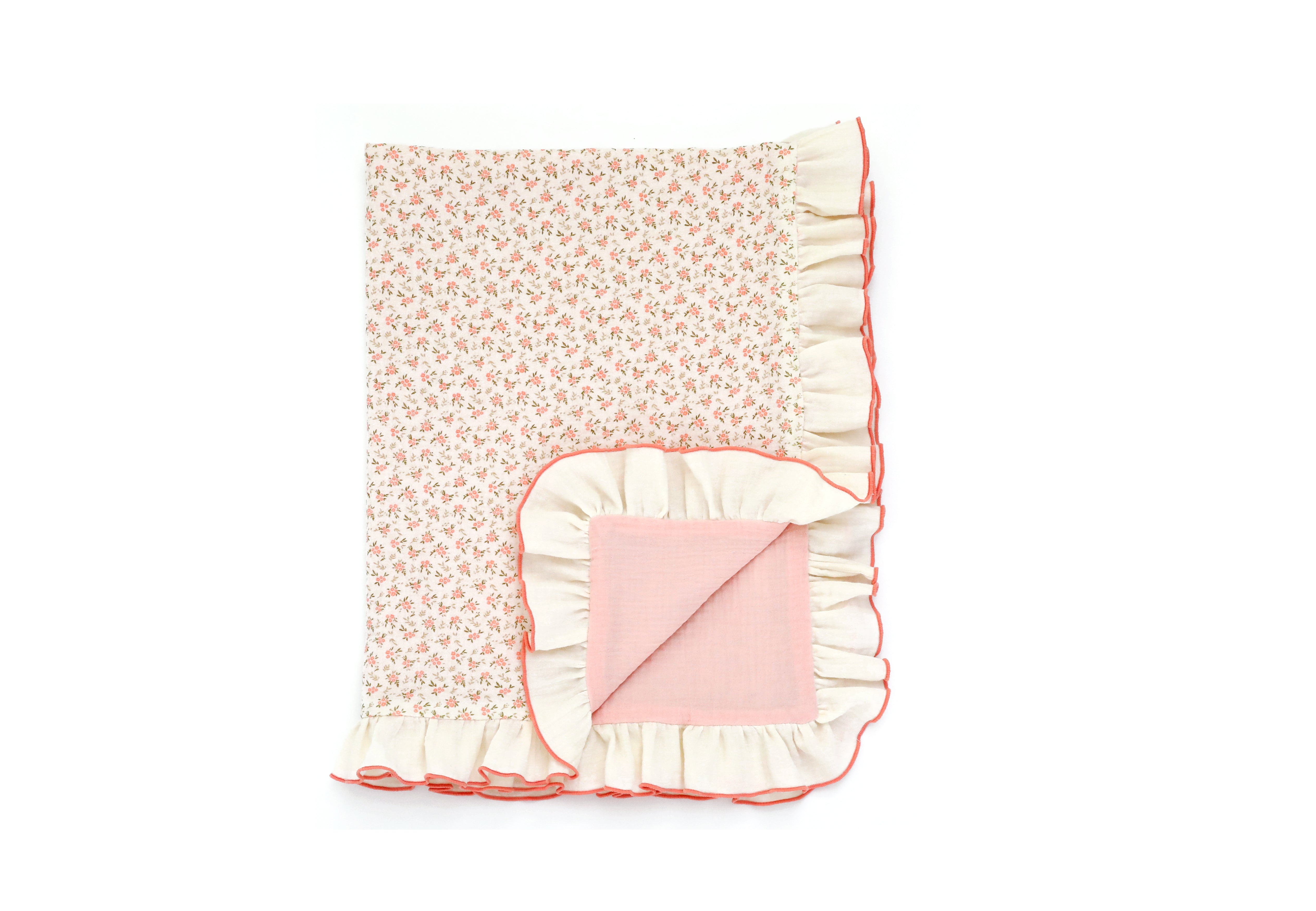 Petite Floral Ruffle Reversible Multi-Layer Gauze Baby Blanket | LOA DAISY