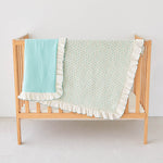Mint blue trimmed ruffle soft baby stroller gauze blanket