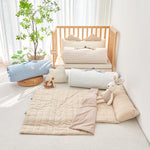 Beige brown Gingham checkered and stripe kids portable nap blanket 