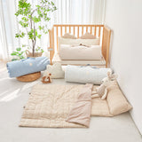 Beige brown Gingham checkered and stripe kids portable nap blanket 