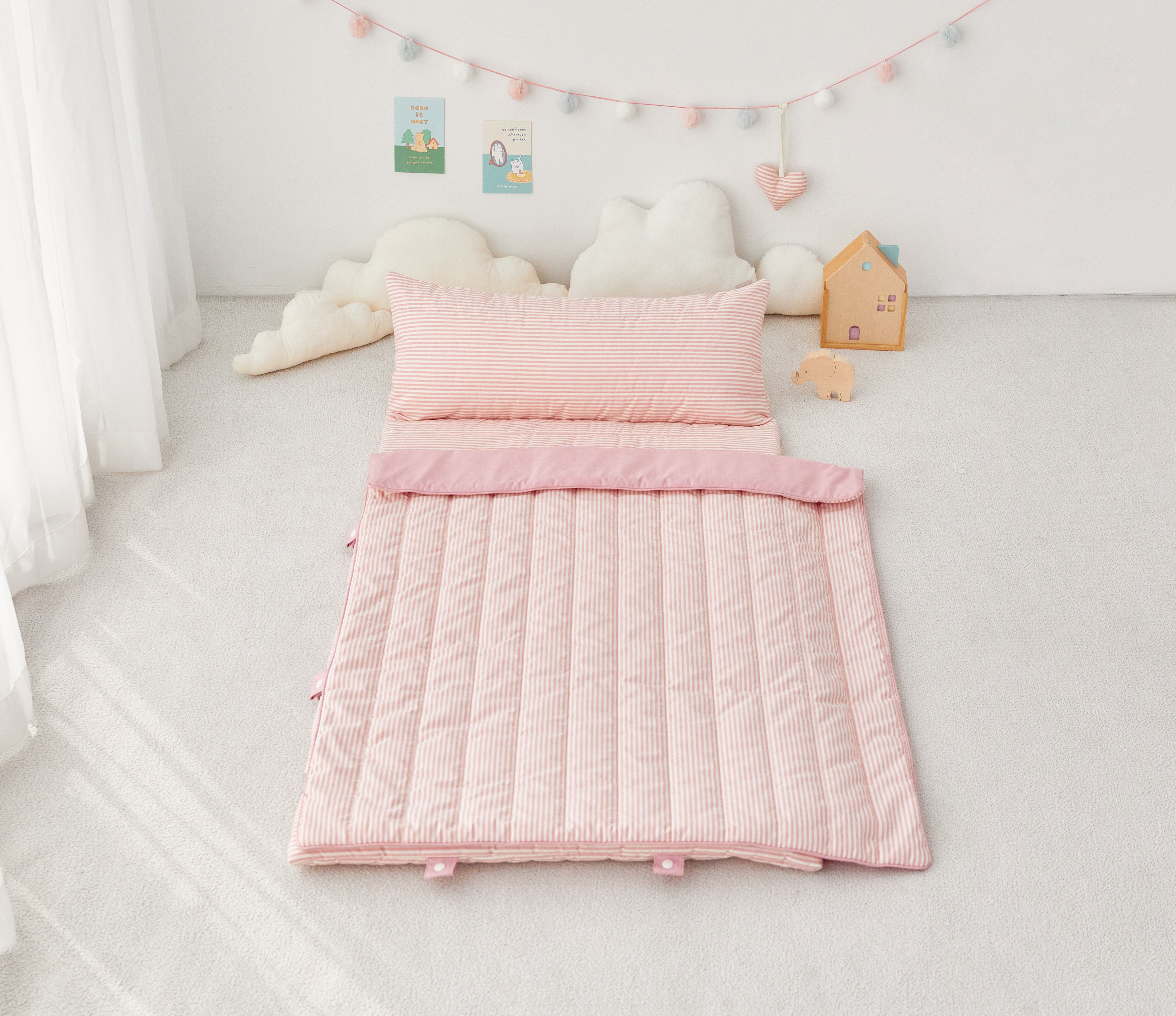 Portable pink stripe baby nap mat blanket