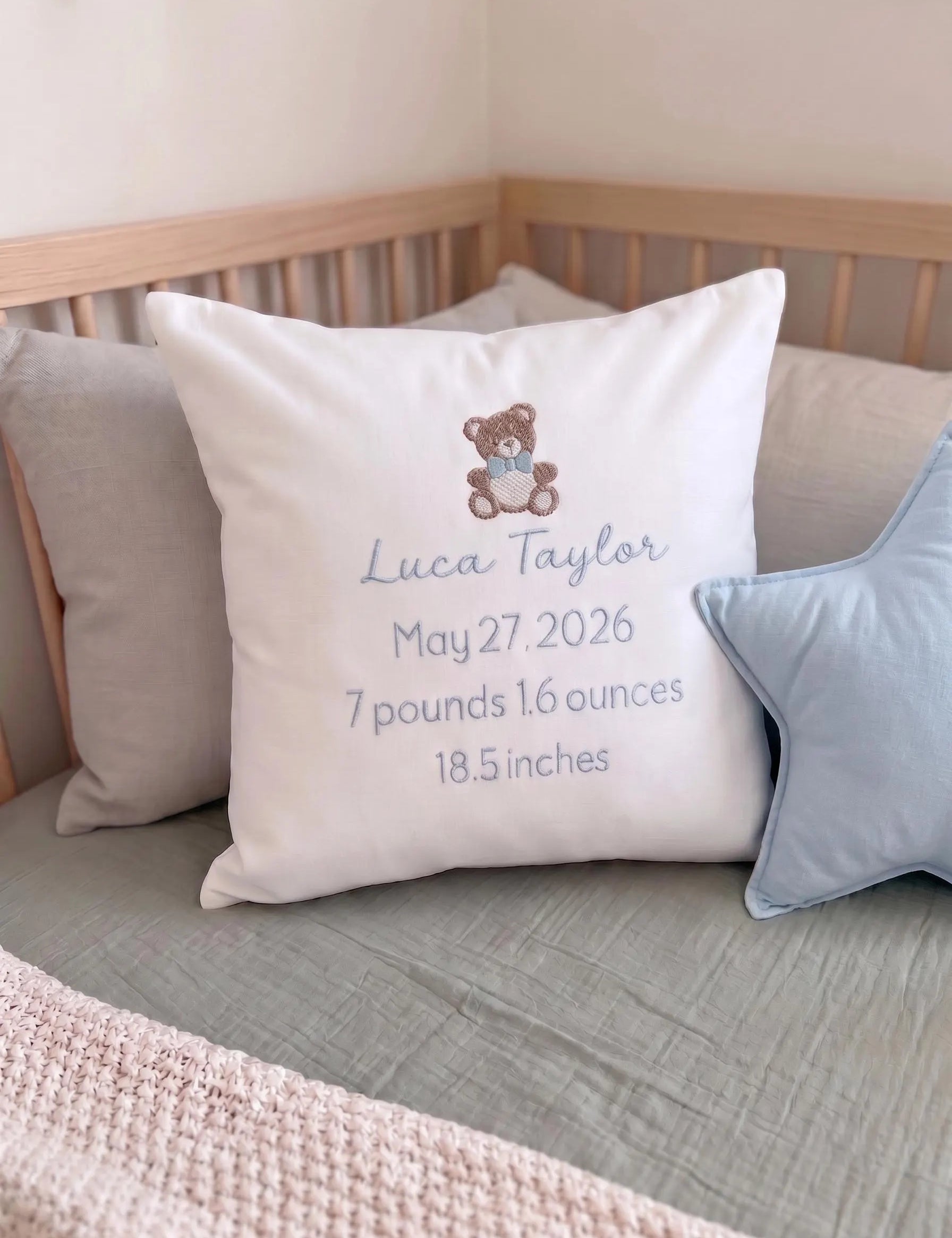 The Birth Announcement Pillow Cover