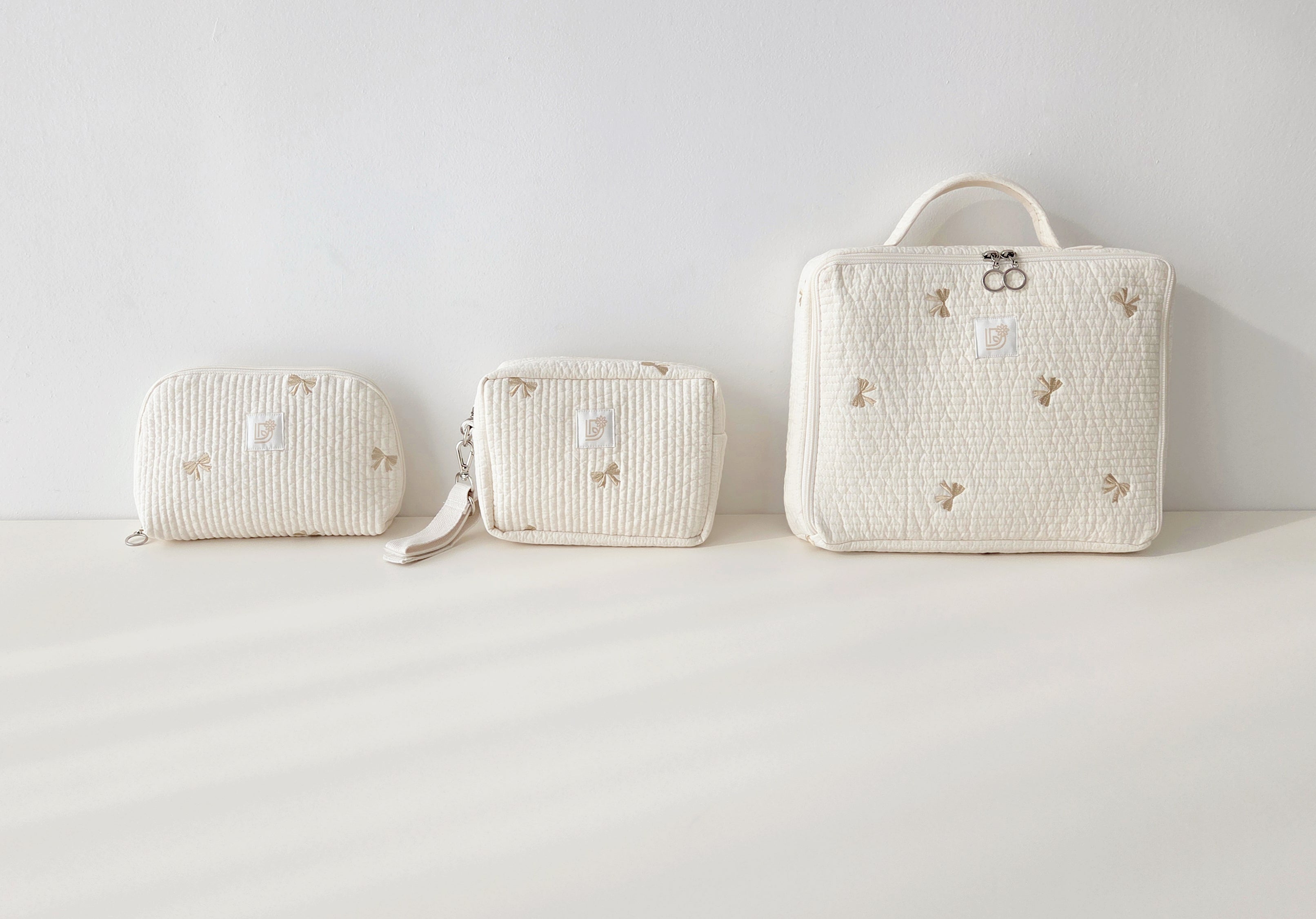 Quilted Embroidered Mom's Essential Pouch  | Multiple Sizes