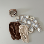 Cloud Dumble Sweater Soft Check baby and toddler sweater in neutral plaid dumble fabric