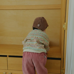 Corduroy Comfort Pants in pink and pink brown, mint green dumble sweater — back view baby & toddler pants and sweater