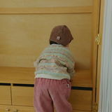Corduroy Comfort Pants in pink and pink brown, mint green dumble sweater — back view baby & toddler pants and sweater
