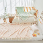 gauze ruffle floral blankets peach pink and mint blue for baby shower gift