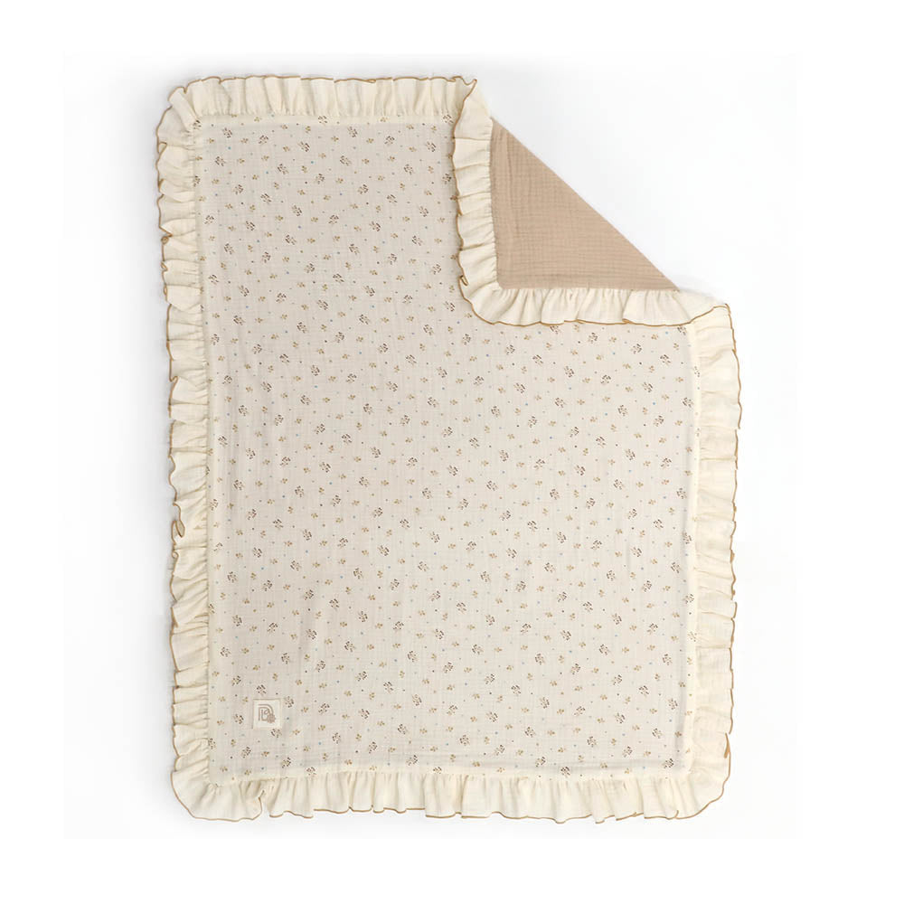 vintage leaf floral beige ruffle baby blanket